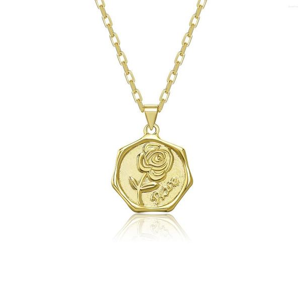 Anhänger Halsketten Vintage Rose Blume Gold Farbe Halskette Geometrische Anhänger und niedliche Damen Accessoires Geburtstagsgeschenke für Freunde