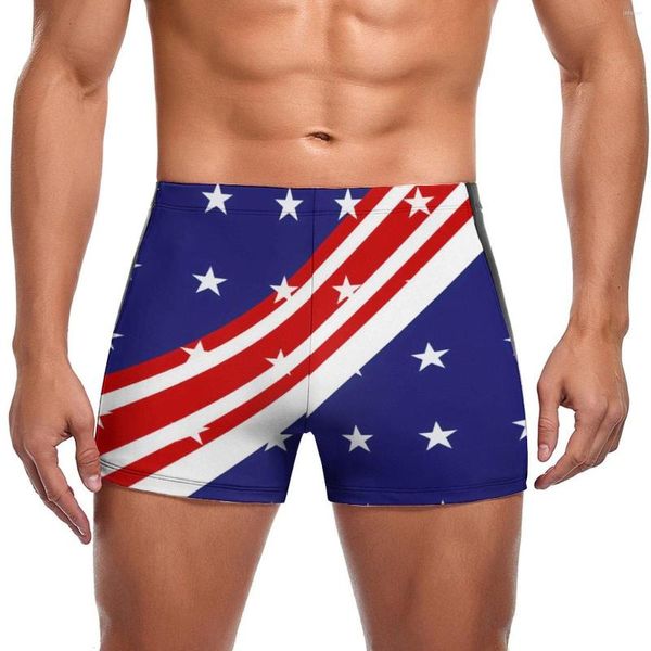 Herren-Bademode, Herren-Bademode, Herren-Bademode, amerikanische Flagge, Rot, Blau, Badehose, Stars n Stripes, 4. Juli, Pool-Badeshorts in Übergröße, trendige, schnell trocknende Herren-Slips