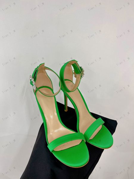 Nuovo arrivo donna tacco alto 10 cm seta stile elegante sandali décolleté open toe in vera pelle diapositive design misto pelle di pecora fibbia cinturino alla caviglia