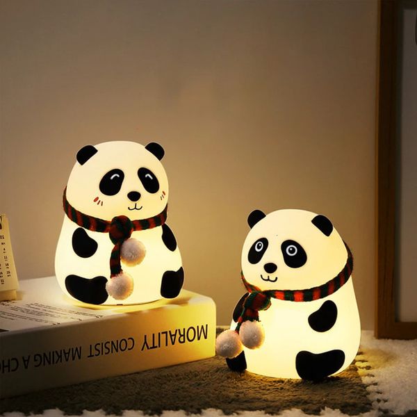 Lampenschirme Led Cute Cartoon Silikon Panda Lampe USB Touch Sensor Buntes Licht Schlafzimmer Nacht für Kinderzimmer Dekorative 230411