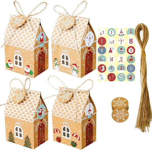 96 шт. набор, рождественские подарочные коробки для конфет в форме домика с биркой из крафт-бумаги и наклейкой, рождественские украшения для дома, подарочная упаковка, сумка 20286K