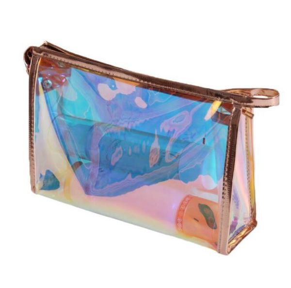 Wasserdichte Kosmetiktaschen, TPU, Laser, Make-up-Tasche, transparent, holographisch, mit Reißverschluss, Kulturbeutel, Reise-Organizer für Frauen und Mädchen