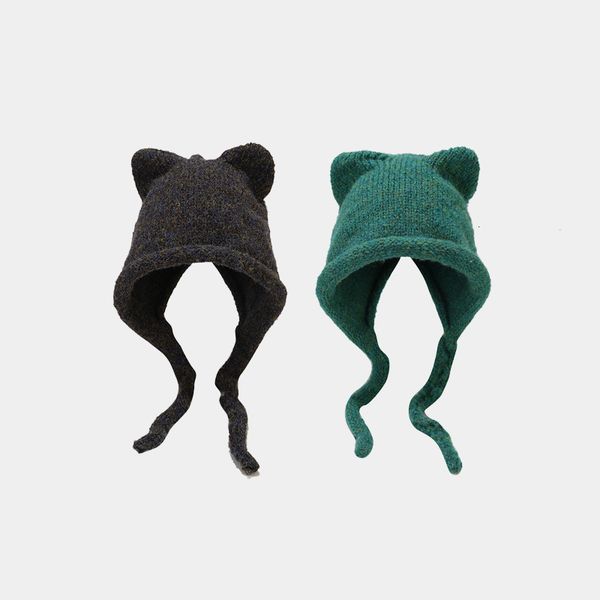 BeanieSkull Berretti Moda Carino Berretto a maglia Cappello Autunno Inverno Berretti di lana lavorati a maglia Ragazza Gatto Orecchio Pullover a punta Cappelli a cuffia da donna 230412