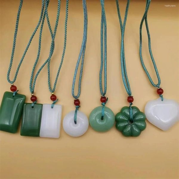 Anhänger Halsketten Charm Weiß Grün Chalcedon Quadratisch Rund Jade Einfache Elegante Stein Halskette Amulett Damen Herren Trendiger Schmuck Geschenke