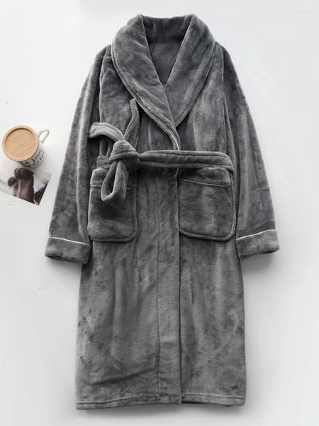 Damen-Nachtwäsche, Paar-Nachthemd, Herbst-Winter, Flanell, dickes Fleece, warmes Zuhause-Nachthemd, Männer und Frauen, solide langärmelige Strickjacke mit Schnürung