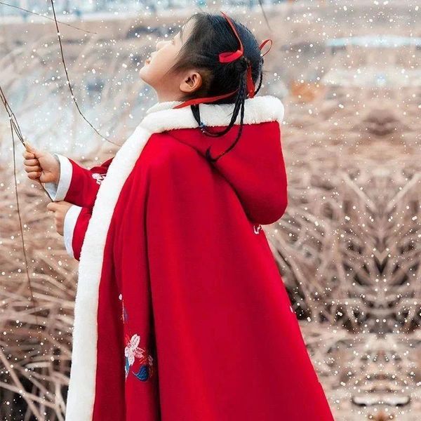 Jacken Mädchen Moderne Hanfu Kinder Cloack Jahr Kleidung Warme Verdicken Kostüm Herbst Winter Chinesischen Stil Mantel Prinzessin Cosplay