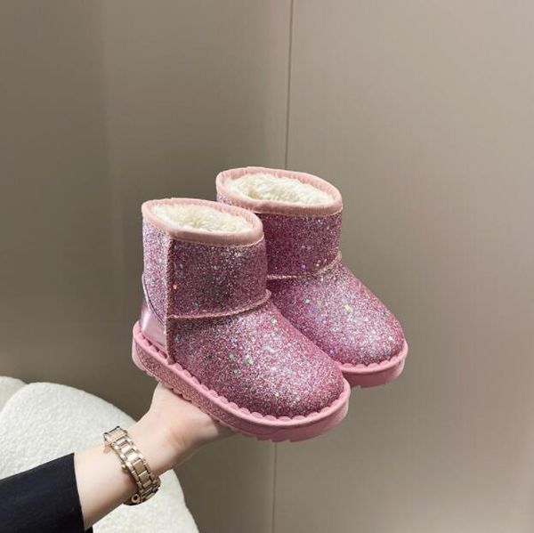 Kinder Schneestiefel Winter Warme Prinzessin Schuhe für Kinder Mode Glänzende Flache Sohle Nicht-schlupf Knöchel Stiefel Jungen Mädchen baumwolle Schuh