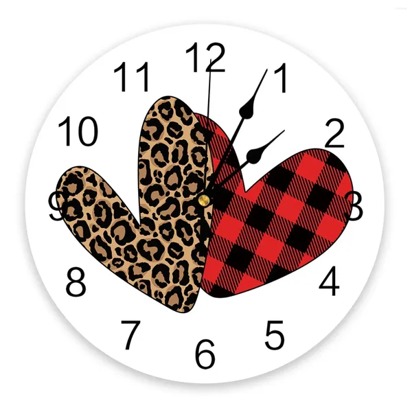 Relógios de parede amor vermelho leopardo xadrez 3d relógio design moderno sala de estar decoração cozinha arte relógio decoração de casa
