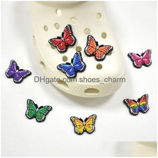 Accessori per parti di scarpe 8 pezzi Farfalle colorate Charms Fit Croc Fibbia Decorazione Pantofola Regali Zaino Giocattolo Carino Natale Pvc Goccia Del Dhquz