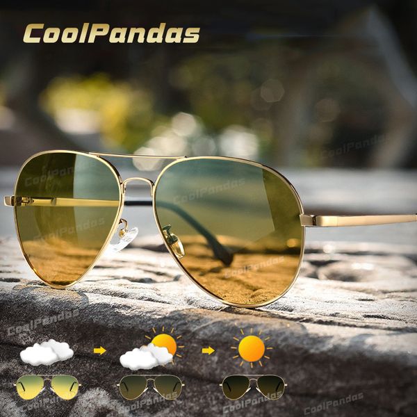 Óculos de sol Pochromic Glassses Men polarizaram os óculos de visão noturna da aviação para a condução de mulheres antiuv Goggle de Sol Masculino 230411