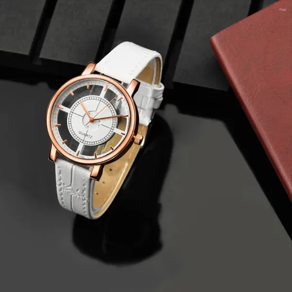Relógios de pulso chegada luxo rosa relógio de ouro único moda transparente dial quartzo-relógio mulheres relógios pulseira de couro senhoras hora