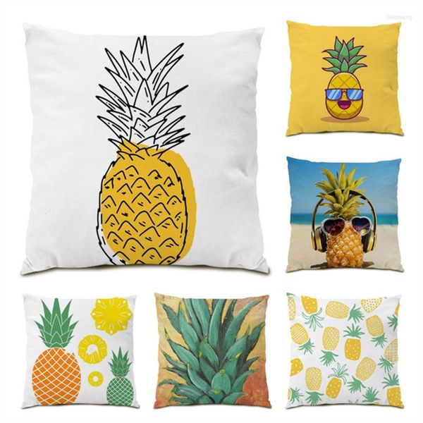 Fodera per cuscino Poliestere Liene 45x45cm Dipinto a mano ad olio Ananas Confortevole Arte semplice Federa premium personalizzata E1213