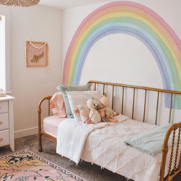 Wanddekoration, große Aquarell-Regenbogen-Aufkleber für Kinderzimmer, riesiges Kind, Pastell-Boho-Aufkleber 230411