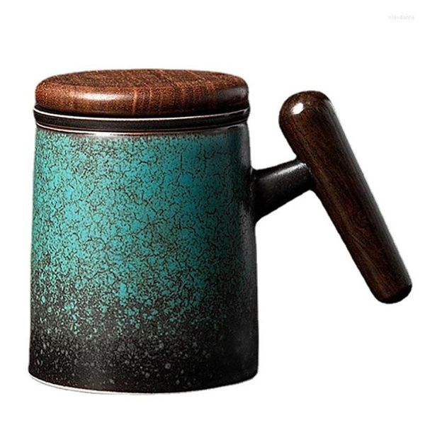 Tazze Tazza da tè giapponese con coperchio Tazza da acqua con filtro per il tè Tazze in ceramica fatte a mano a bolle di grande capacità Regalo creativo per l'home office