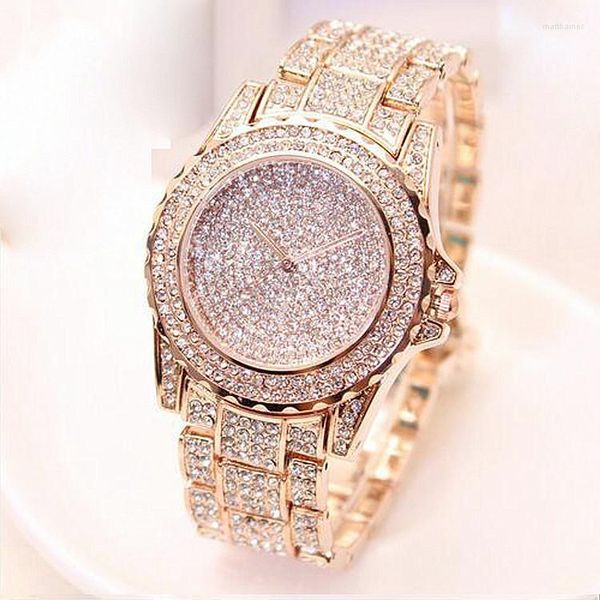 Relógios de pulso 2023 Iced Out Watch Men Fashion Luxo Rhinestone Rose Gold Quartz Wistwatches Relógio masculino RELOJ HOMBRE RELOGIO MASCULINO