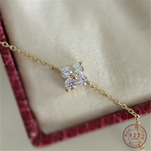 Catena Bracciale in oro 14k placcato argento sterling 925 Bracciale con fiori in zircone di temperamento di design coreano per accessori per gioielli da donna 230412