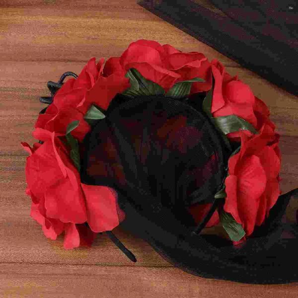 Bandane Rose Floral Velo Fiore Applique Accessori per capelli Costume Decorazione nera per la festa di carnevale