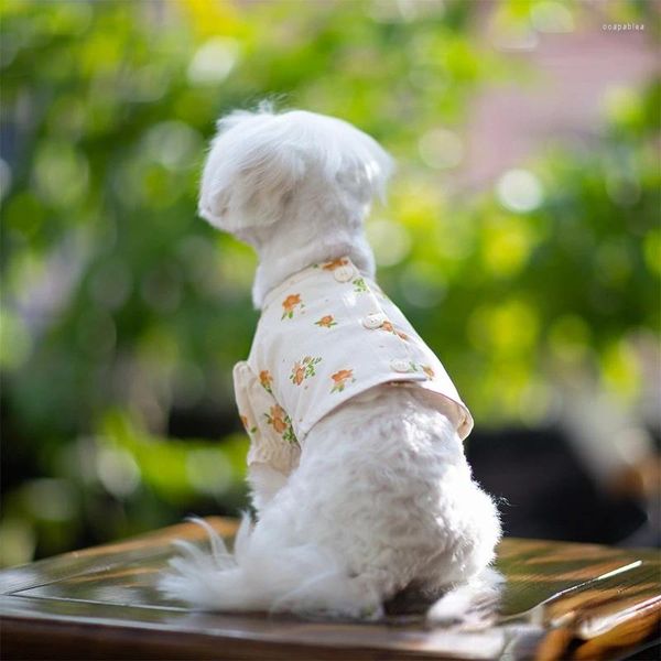 Hundebekleidung Sommer Ins Blume Puffärmel Weste Baumwollkleidung Niedliches kurzes T-Shirt Atmungsaktive Katze Top Haustierbedarf Welpe