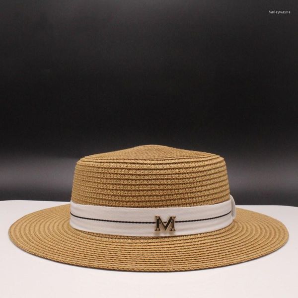 Hüte mit breiter Krempe 2023 Sommer beiläufige Sonne für Frauen Mode Buchstabe M Jazz Stroh Strand Panamahut Groß- und Einzelhandel