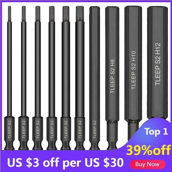 Отвертки 10pcs Hex Head Head Allen Drench Drill Bites Установите 100 мм метрический магнитный наконечник SAE BIT 230412