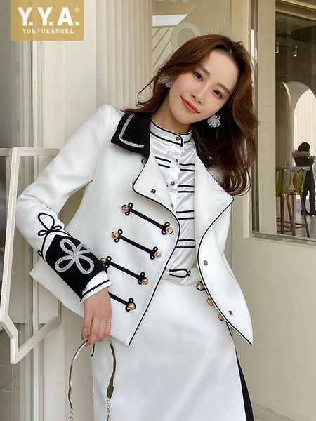 Abito a due pezzi British Style Office Ladies White Suit Jacket Skirt Set Slim Fit Designer A Line Women Matching 230411