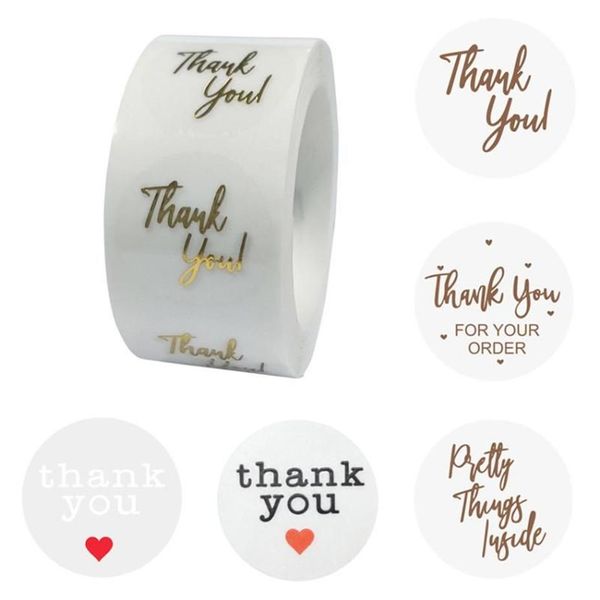 500 pezzi rotolo trasparente lamina d'oro grazie etichette adesive per matrimonio bella carta regalo busta per piccole imprese etichetta adesiva W2962
