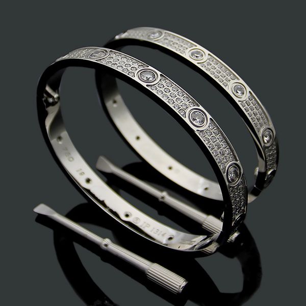 Pulseira de amor titânio aço de titânio 3 fila Bracelete de diamante completa tamanho16-19 pulseira pulseira de joalheria banquete de jóias jóias femininas para homens 3 cores Bangle de ouro