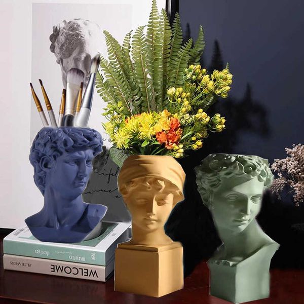 Vasen Hauptdekoration Vase Harzskulptur Statue Wohnzimmer Dekoration Blumentopf Make-up Pinselhalter Stifthalter Kreatives Handwerk P230411