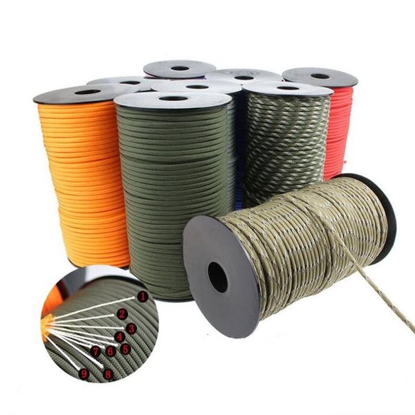 Cordas de escalada 650 Militar Paracord 9 Strand 4mm Mumm Parachute Cord Acessórios de acampamento Diy Tecida ao ar livre Tentada da tenda 230411 230411