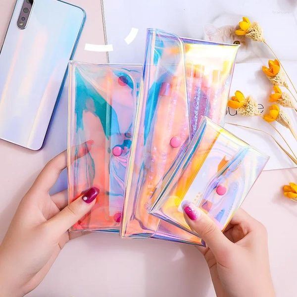 Saco cosmético cor holográfica id s armazenamento bolsa feminina transparente maquiagem batons organizador bolsa de moedas