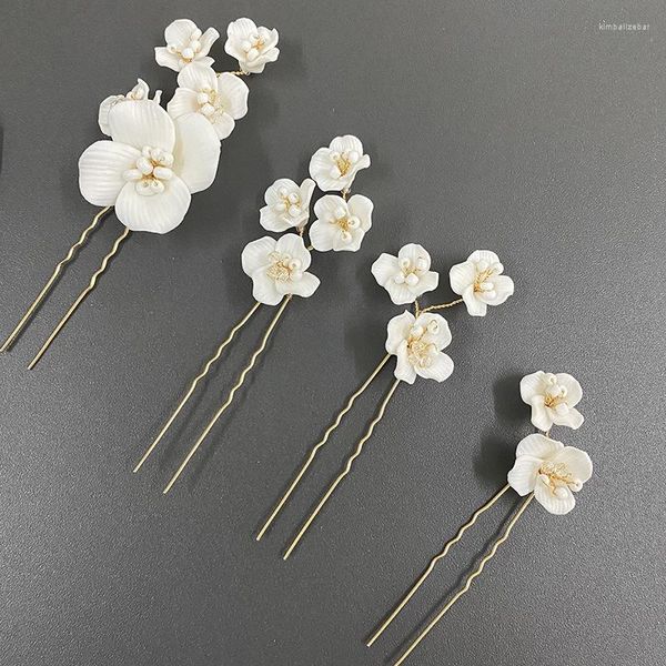 Haarspangen 4 STÜCKE Weiße Pflanze Blume Stifte Hochzeit Schmuck Zubehör Braut Frauen Tiara Kopf Dekoration Ornament