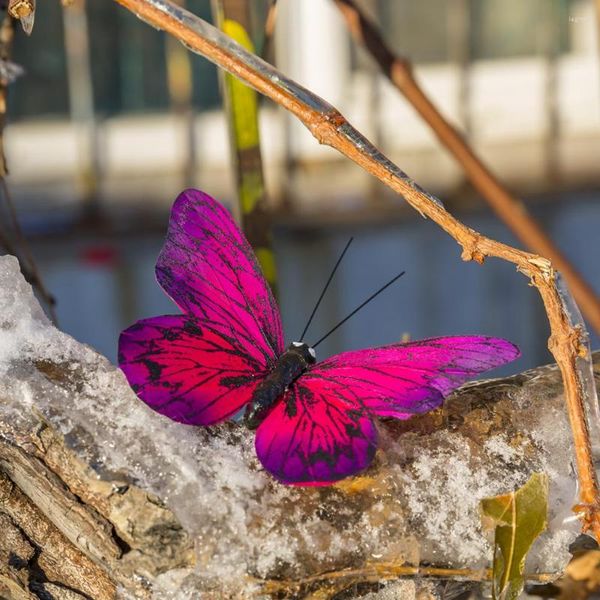 Dekorative Figuren 12 Stück Simulation Feder Schmetterling Hochzeit Pographie Farbe Balkon Dekoration Pastoral Zuhause Drache Blumentopf Fälschung