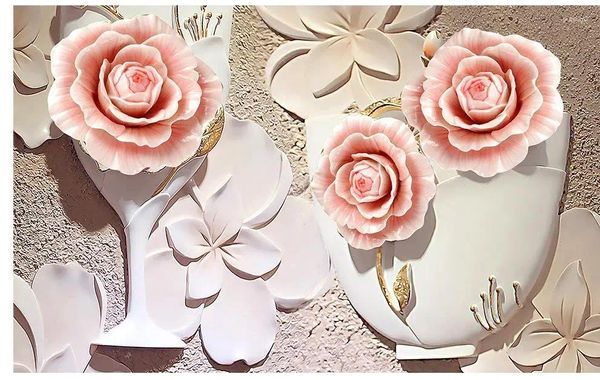 Sfondi Rose Rilievo Murales TV Sfondo 3d Carta da parati Fiore Murale Dipinti Decorazione della casa