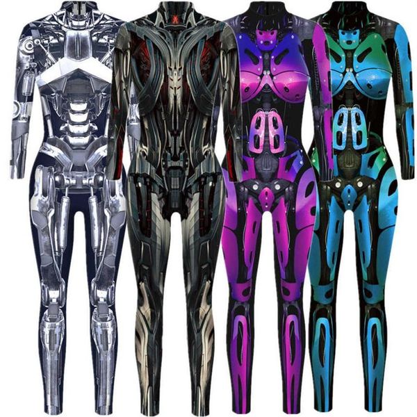 Roboter Punk Overall Catsuit Sexy Frauen Cosplay Kostüme Zentai Halloween Body G0925191N