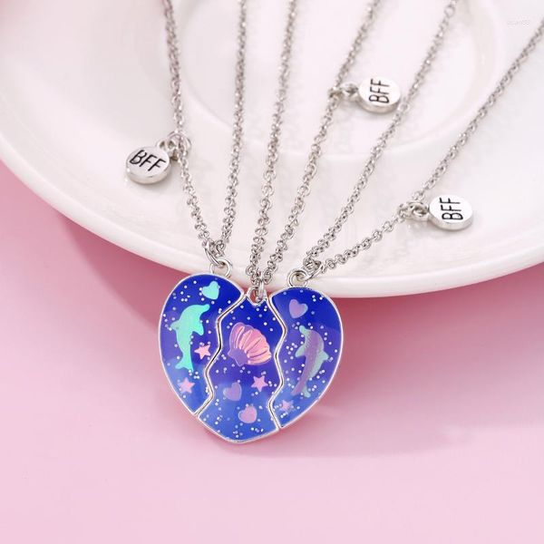 Ketten Lovecryst 3 Teile / satz Ocean Dolphin Conch Tropföl Magnetische Freundhalskette Für Mädchen BFF Freundschaft Schmuck Geschenk