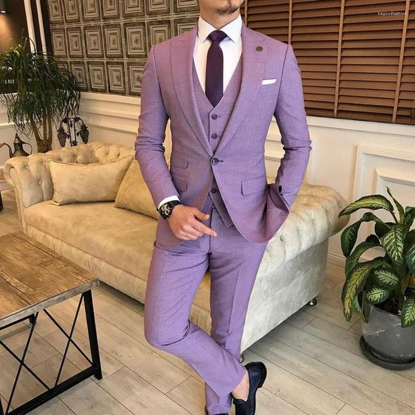 Herren Anzüge Herren 3 Stück Slim Fit Business Bräutigam Flieder Revers Smoking für formelle Hochzeitsanzüge (Blazer Weste Hose)