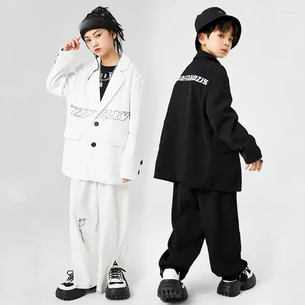 Stage Wear Bambini Danza moderna Hip Hop Rave Abiti Nero Bianco Abito sciolto Kpop Abiti per ragazze Costumi di performance jazz DQS1195