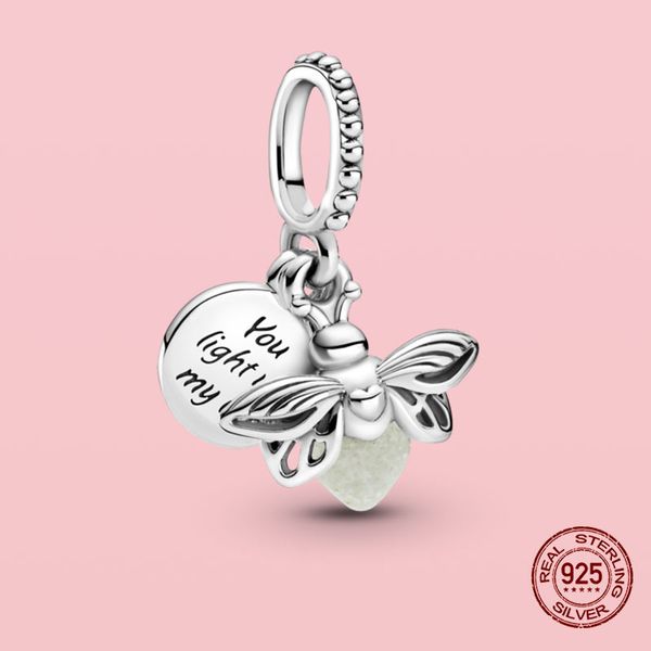 s925 Ciondolo in argento sterling Ciondolo Glow-in-the-dark Firefly Ciondola Charm Bead Fit Bracciale Pandora originale Gioielli di design raffinato