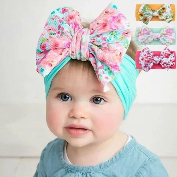 Saç Aksesuarları Bebek Çiçek Baskılı Yay Naylon Elastik Yumuşak Doğum Bant Bantlar Kız Çocukları Müdürlük Bebek Çocuk Headscarf