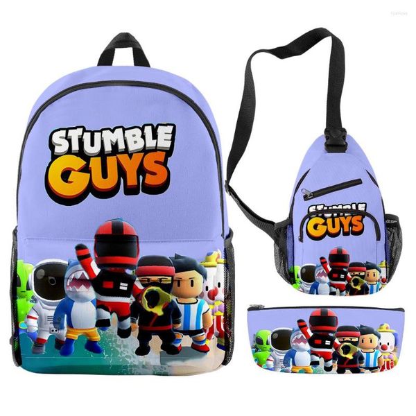 Cartoon Cartoon Novidades Funny Stumble Guys 3pcs/set 3d Imprimir Student Bookbag Travel Laptop Daypack ombre