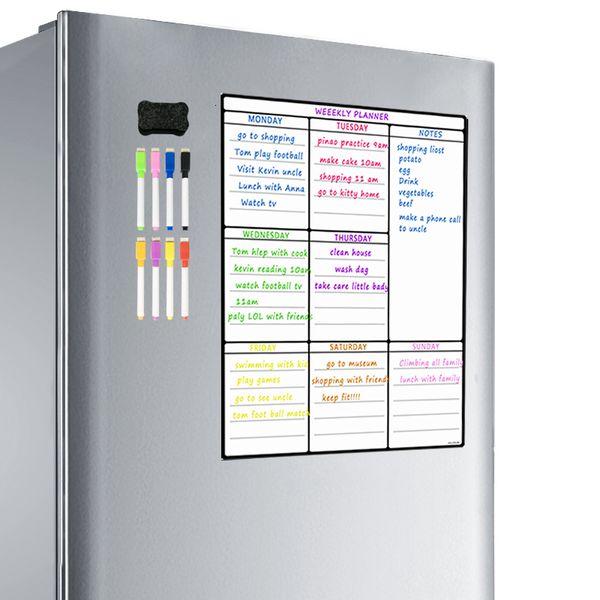 Whiteboards Magnetisches Whiteboard-Blatt für Küchenkühlschrank Mehrzweck-Wochentafel Kalender Menüplanung mit 8 Stiften 230412