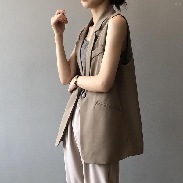 Gilet da donna 2023 Primavera Gilet da donna lungo moda coreana elegante allentato senza maniche giacca cardigan esterno abbigliamento femminile da donna