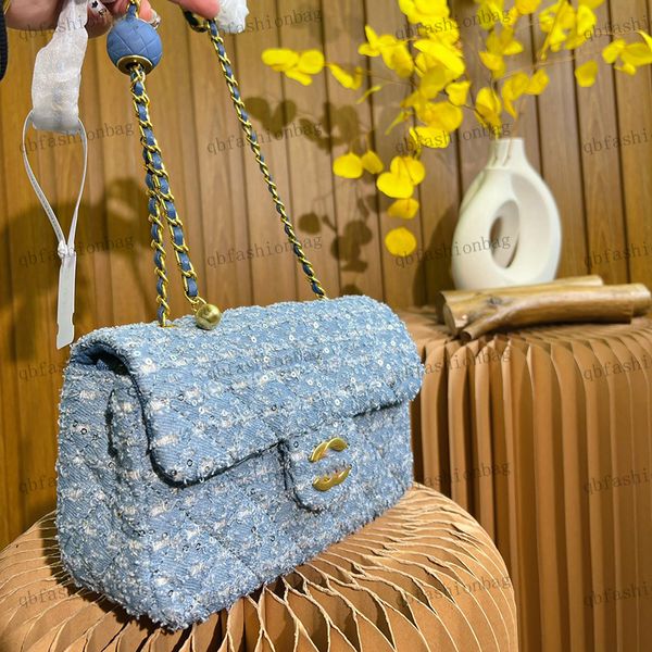 Mini spalla classica Mini spalla Womens Denim Sequestro di paillettes Wele Borse WoC Borsa WoC Small Fragrance Dismed Schemetta Sfoglia a sfera Diagonale Borsa Borsa Scatto di campeggio 17x13cm