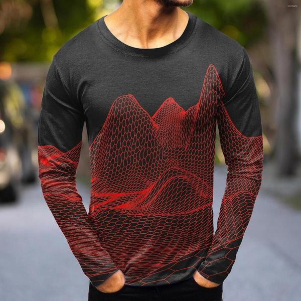 Herren T-Shirts Herrenmode Lässig Sport Abstrakt Digitaldruck Rundhalshemd Langarm Top Lila Herrenbekleidung
