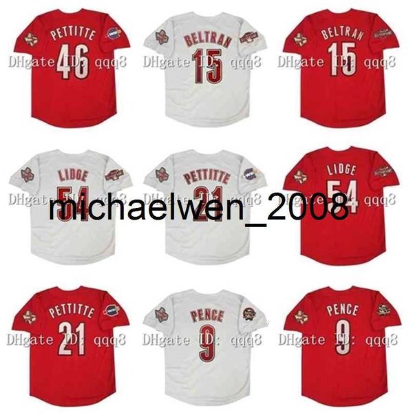 Maglia da baseball vintage 2005 46 Andy Pettitte 15 Carlos Beltran 54 Brad Lidge 21 Andy Pettitte 9 Hunter Pence Maglie rosse bianche grigie