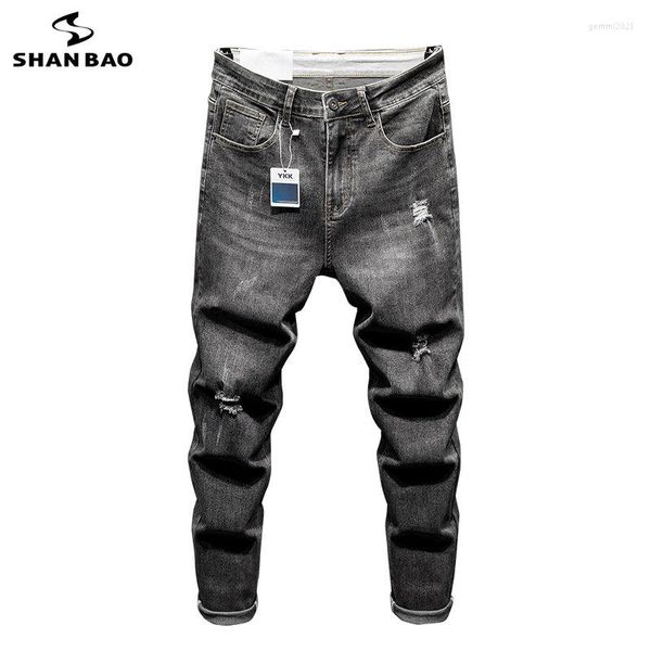 Jeans masculinos 2023 Spring Plus Size Pano Ripped Classic Vintage Fit Fit Cotton Stretch Denim Nine Point Pants Vitalidade Juvenil