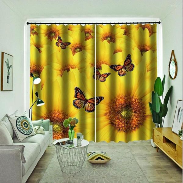 Tenda Giallo Girasole Tende Camera da letto Soggiorno Tessuto oscurante ispessimento antivento 3d