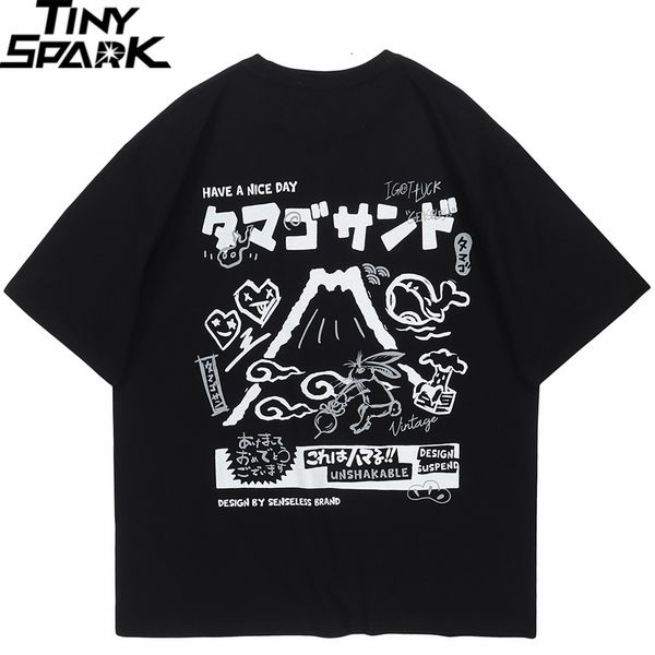 T-shirt da uomo T-shirt da uomo Streetwear Kanji giapponese Cartoon Vocano Coniglio T-shirt grafica Maglietta estiva in cotone Harajuku Hip Hop Tops Tees 230412