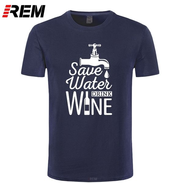 Camisetas masculinas Rem economiza água bebida de vinho camiseta impressa homens casuais camisetas de manga curta casta
