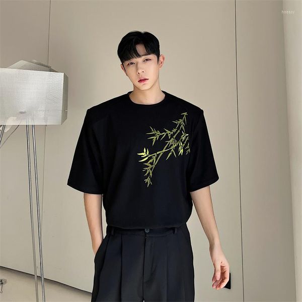 Herren-T-Shirts SYUHGFA Herrenbekleidung 2023 Sommer-Bambus-Stickerei-Druck-Kurzarm-T-Shirt Korean Fashion Loose Streetwear T-Shirts Tops